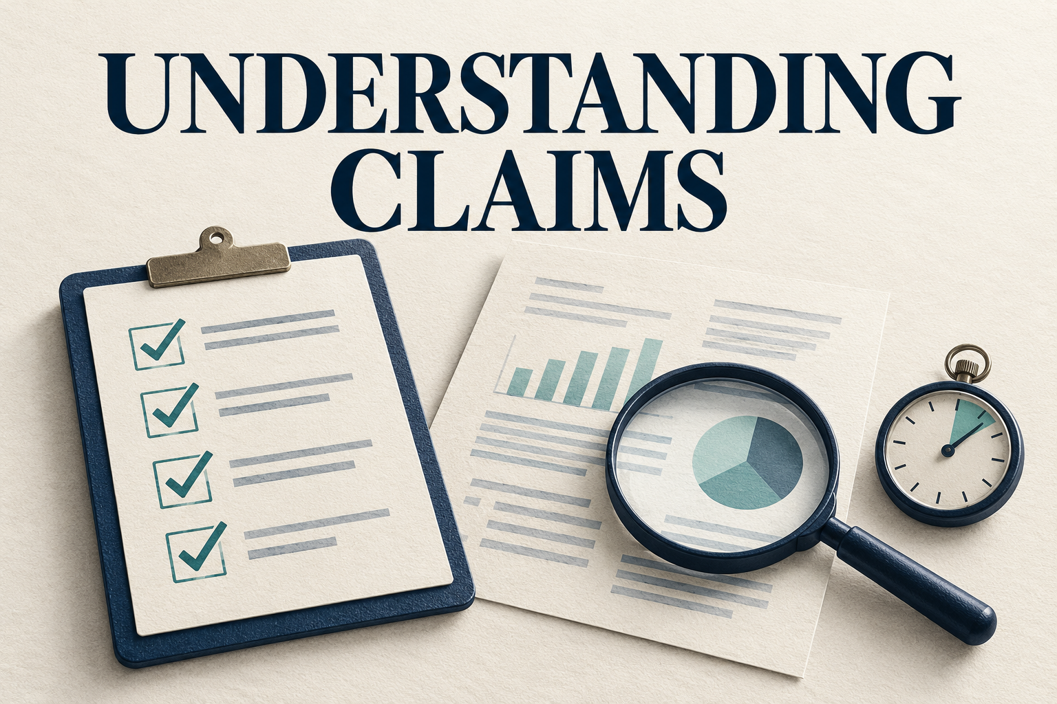 Illustrative checklist, report and stopwatch under Understanding Claims.