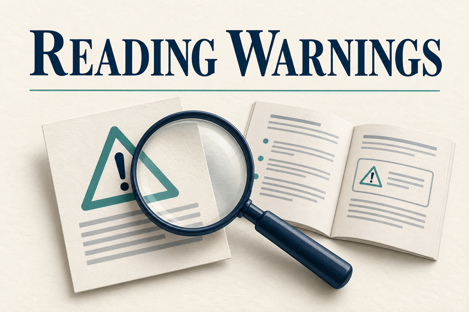 Warning label and instruction booklet under Reading Warnings.